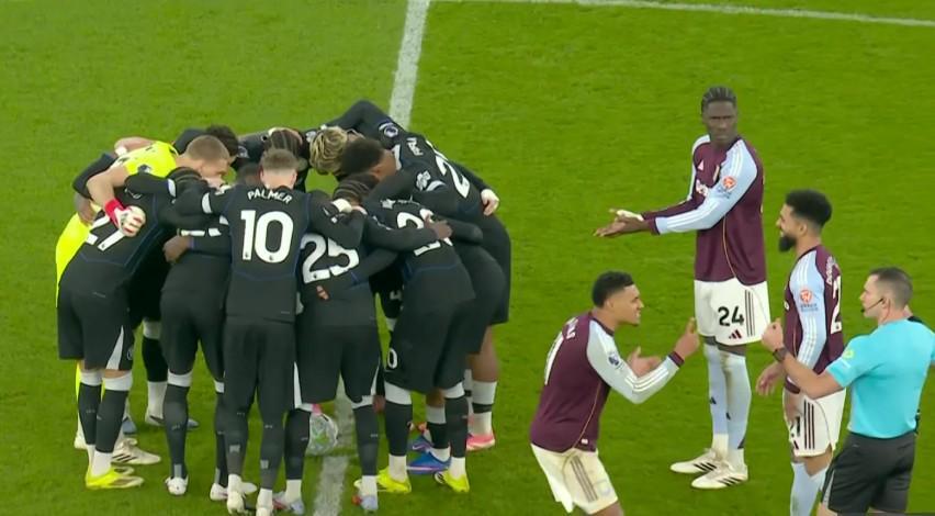 赏金女王-还踢不踢,维拉球员不满切尔西球员在中圈进行集合喊话